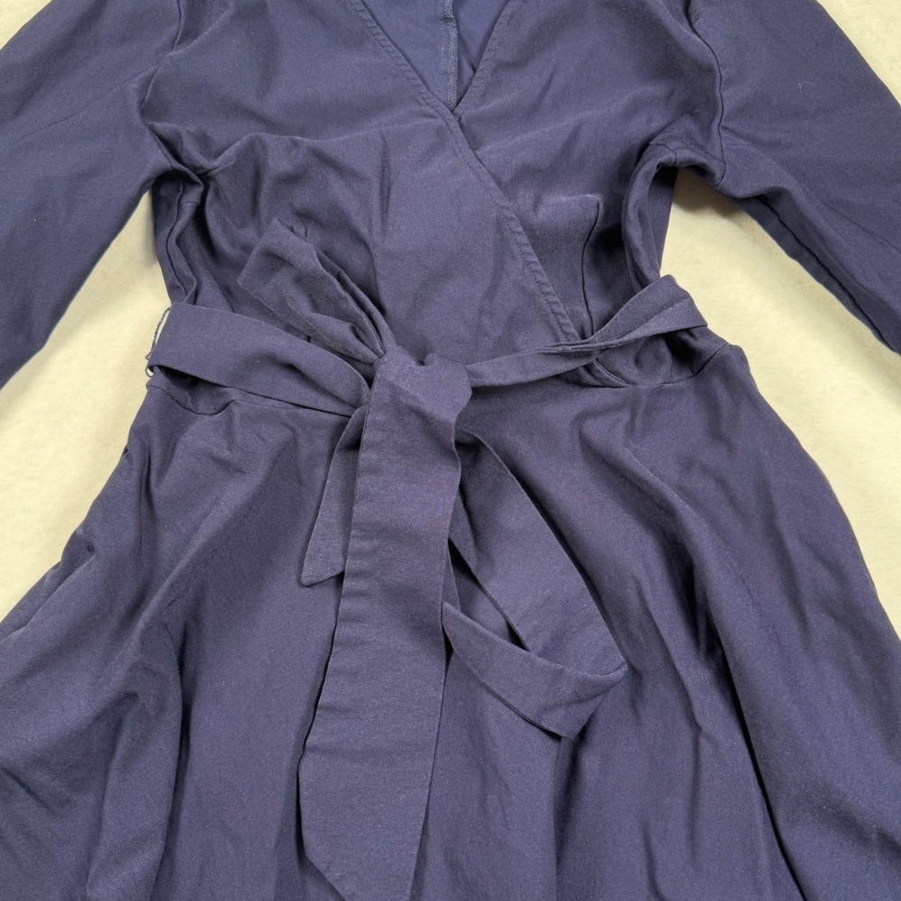 Modcloth Wrap Midi Dress Women Medium Navy Blue Collared Retro Flared Academia - Picture 3 of 6
